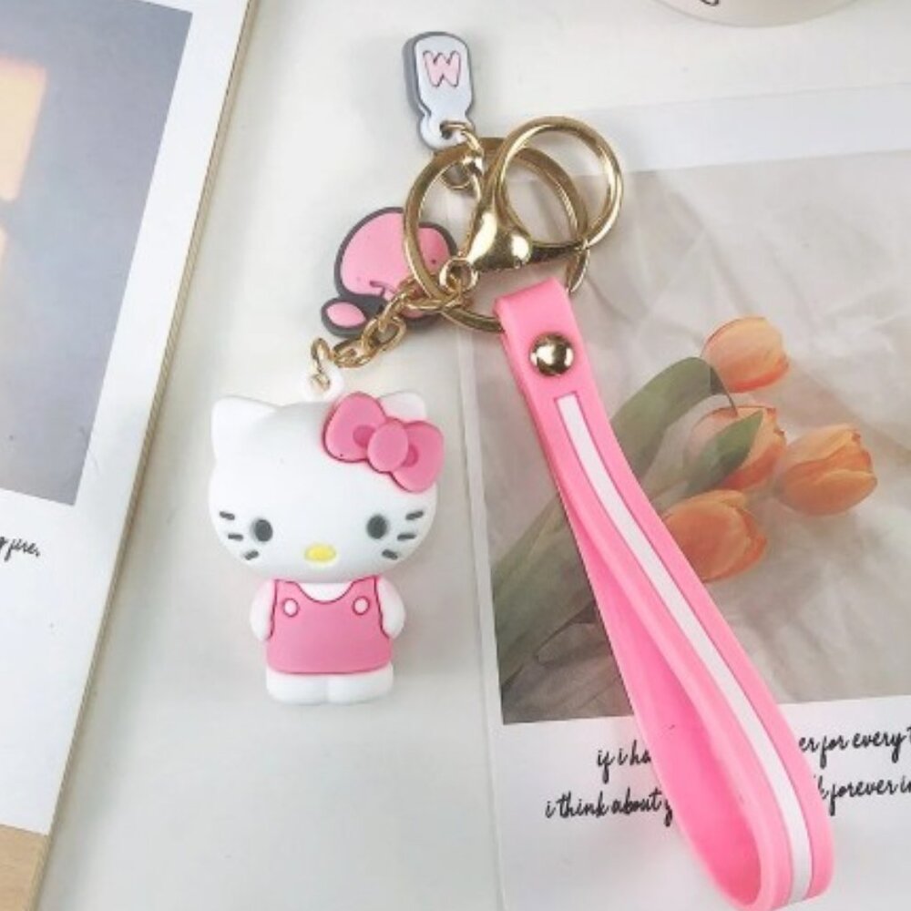 Hello Kitty 3D Figure Keychain with Pink Wrist Strap